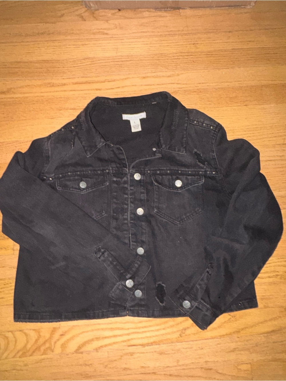 Crave Fame Black Distressed Denim Jacket